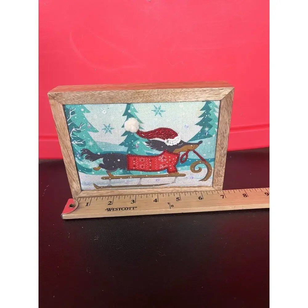 Shaila Anant Dachshund Dog Christmas Fabric Picture Frame 5x7 Handcrafted India